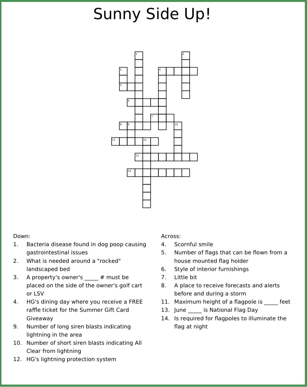 Herons Glen crossword puzzle