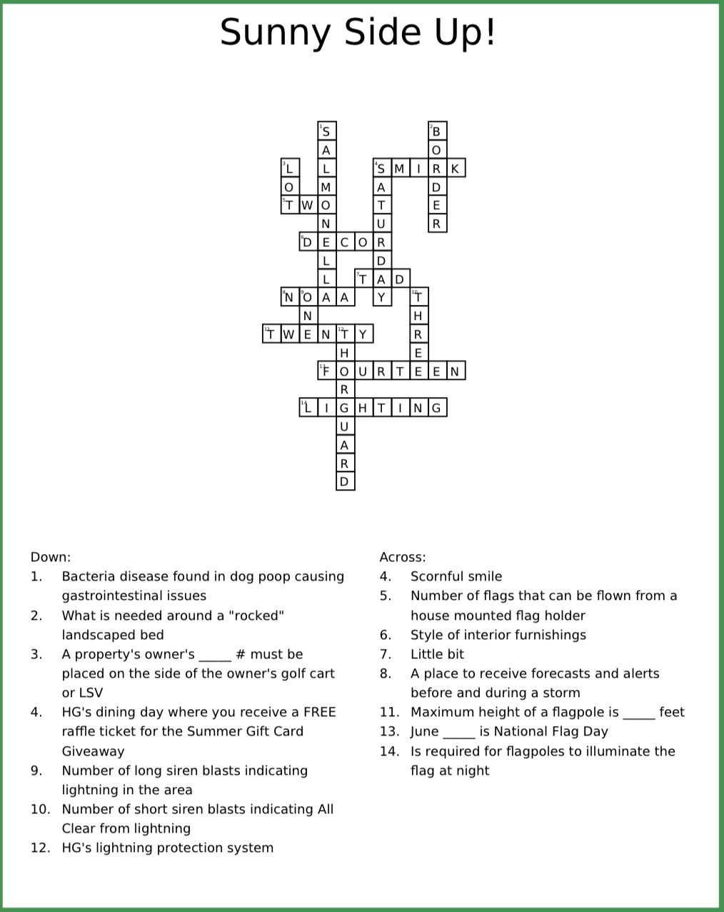 Herons Glen crossword puzzle answer key