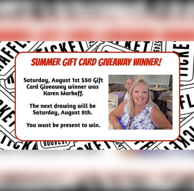 Karen Markoff, the August 1 gift card giveaway winner