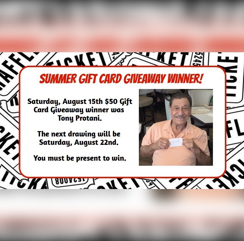 Tony Protani holding his August 15 gift card giveaway prize