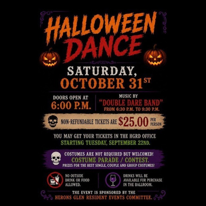 Flyer for the October 31 Halloween Dance with the Double Dare Band