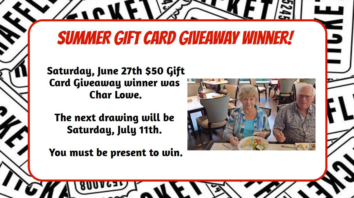 Char Lowe, June 27 Summer Gift Card Giveaway winner, seated at dinner