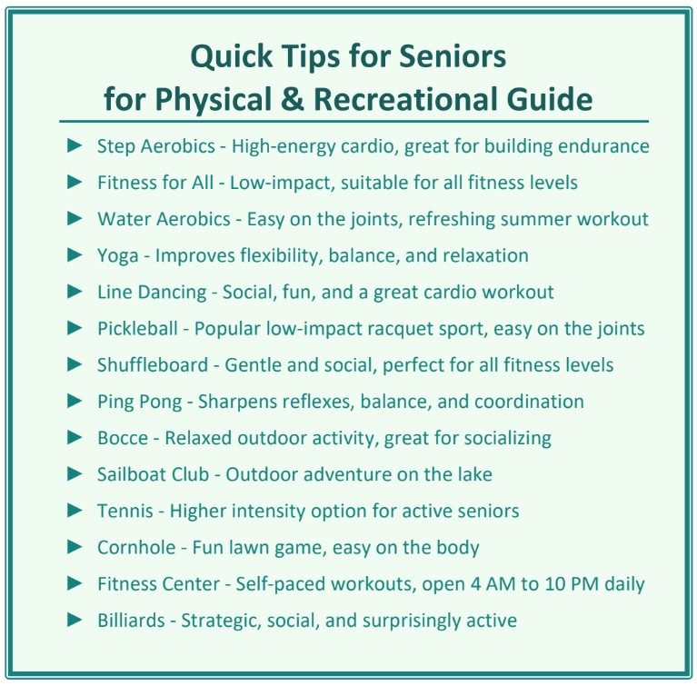 Quick tips for seniors: physical and recreational activity guide