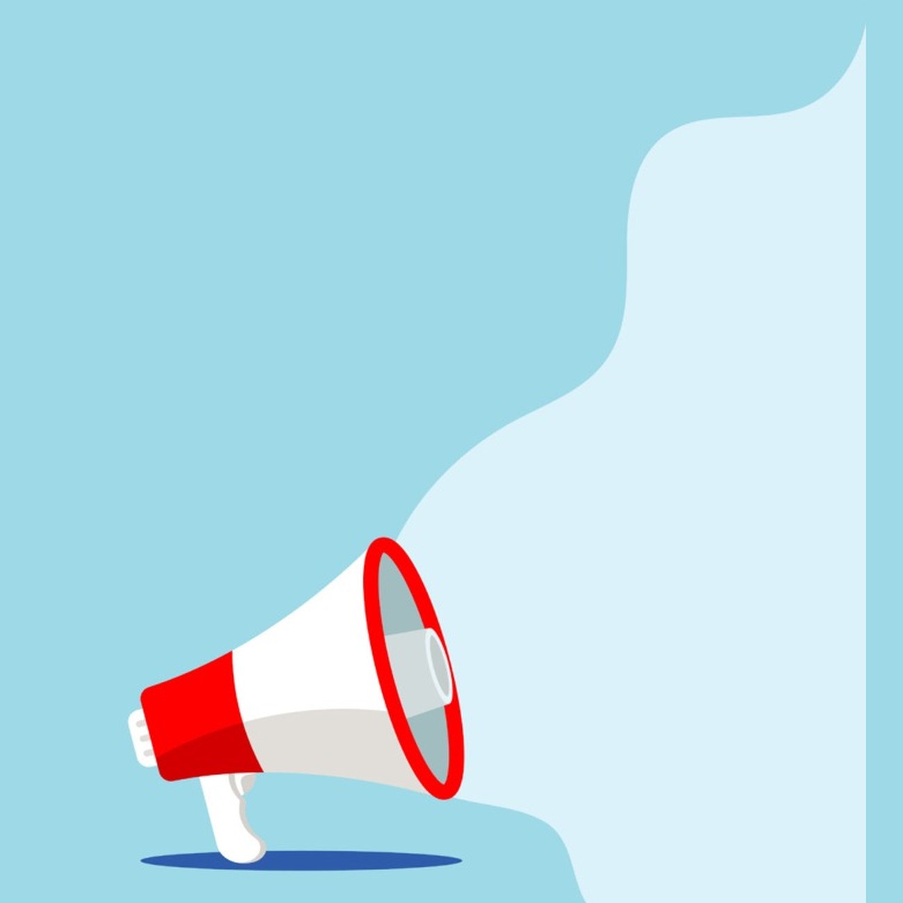 Red megaphone on a light blue background for Shout It Out