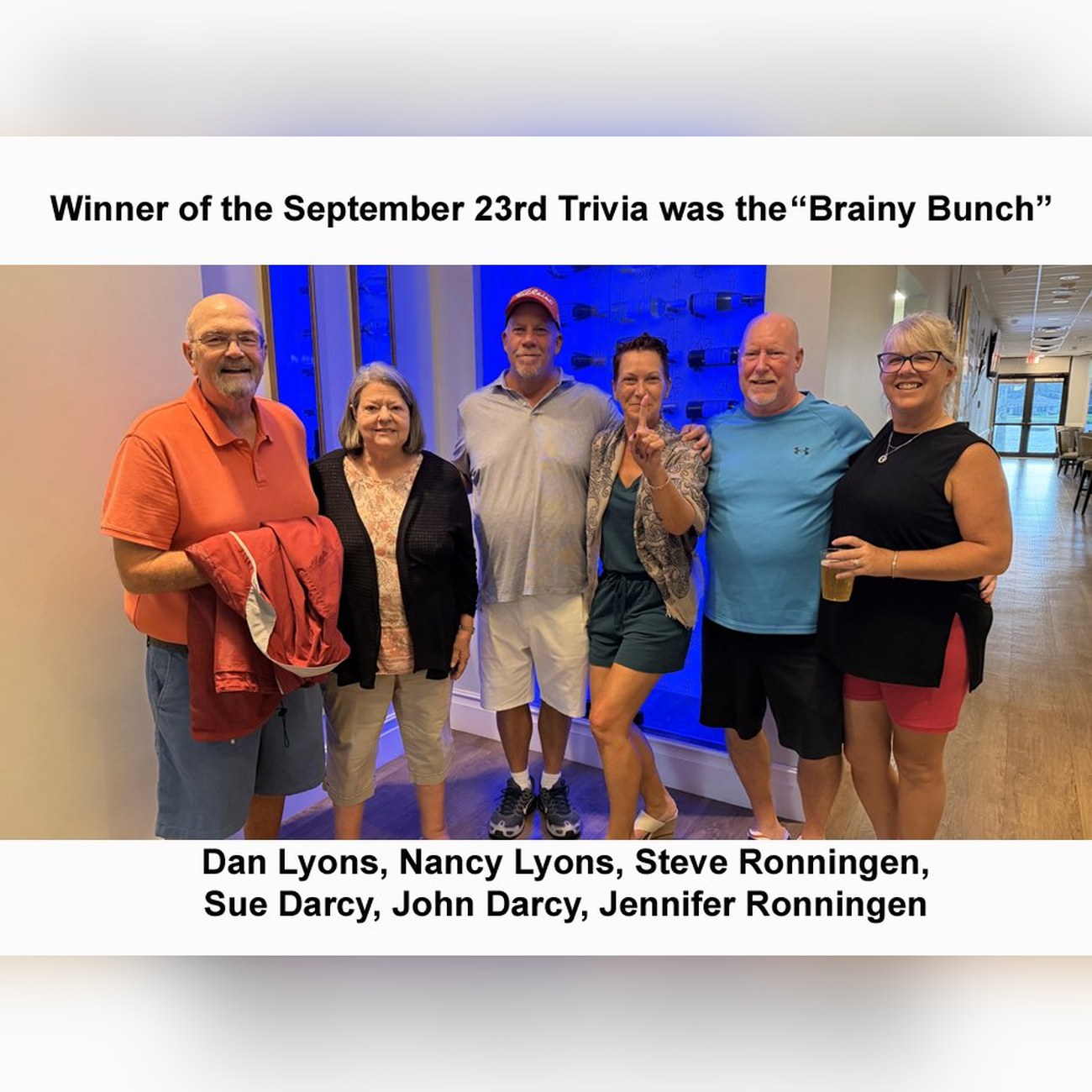 Brainy Bunch team, winners of the September 23 trivia night