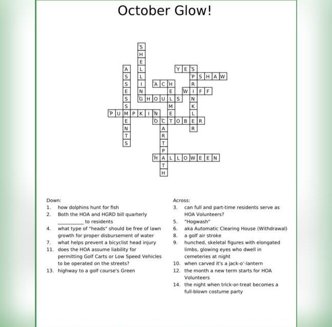 October Glow crossword puzzle with the answers filled in