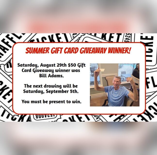 Summer Gift Card Giveaway winner Bill Adams