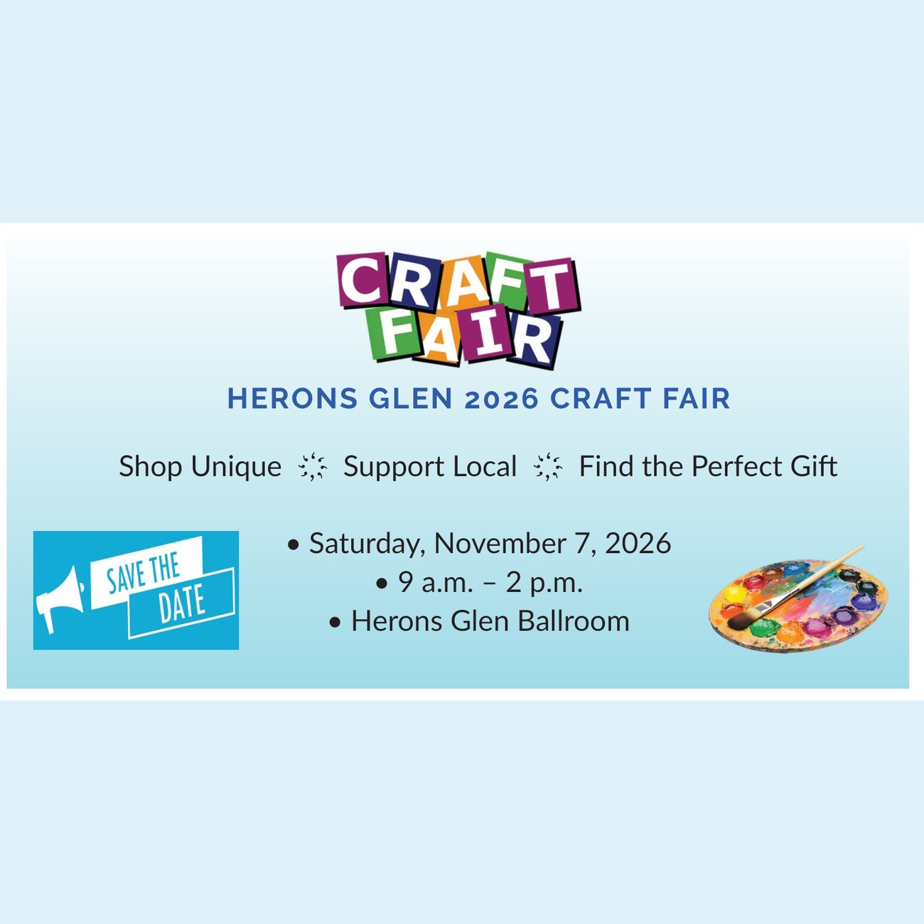 Herons Glen 2026 Craft Fair flyer for Saturday, November 7