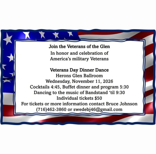 Veterans Day Dinner Dance flyer framed by an American flag border